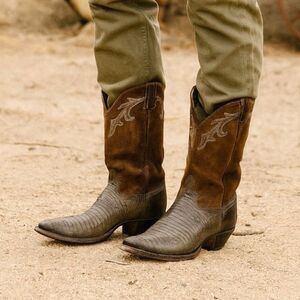 Justin Brown Teju Horned Lizard Leather Western Cowboy Boots Shoes   Mens Size 9